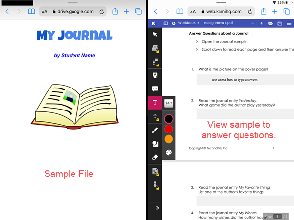 view a sample and the technokids worksheet