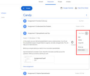 reorder assignments in google classroom