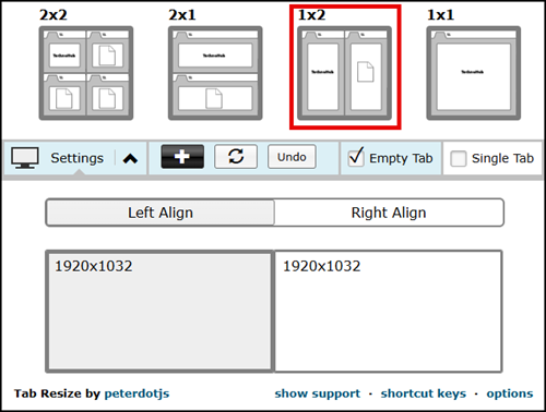 chrome tab resize layout split screen